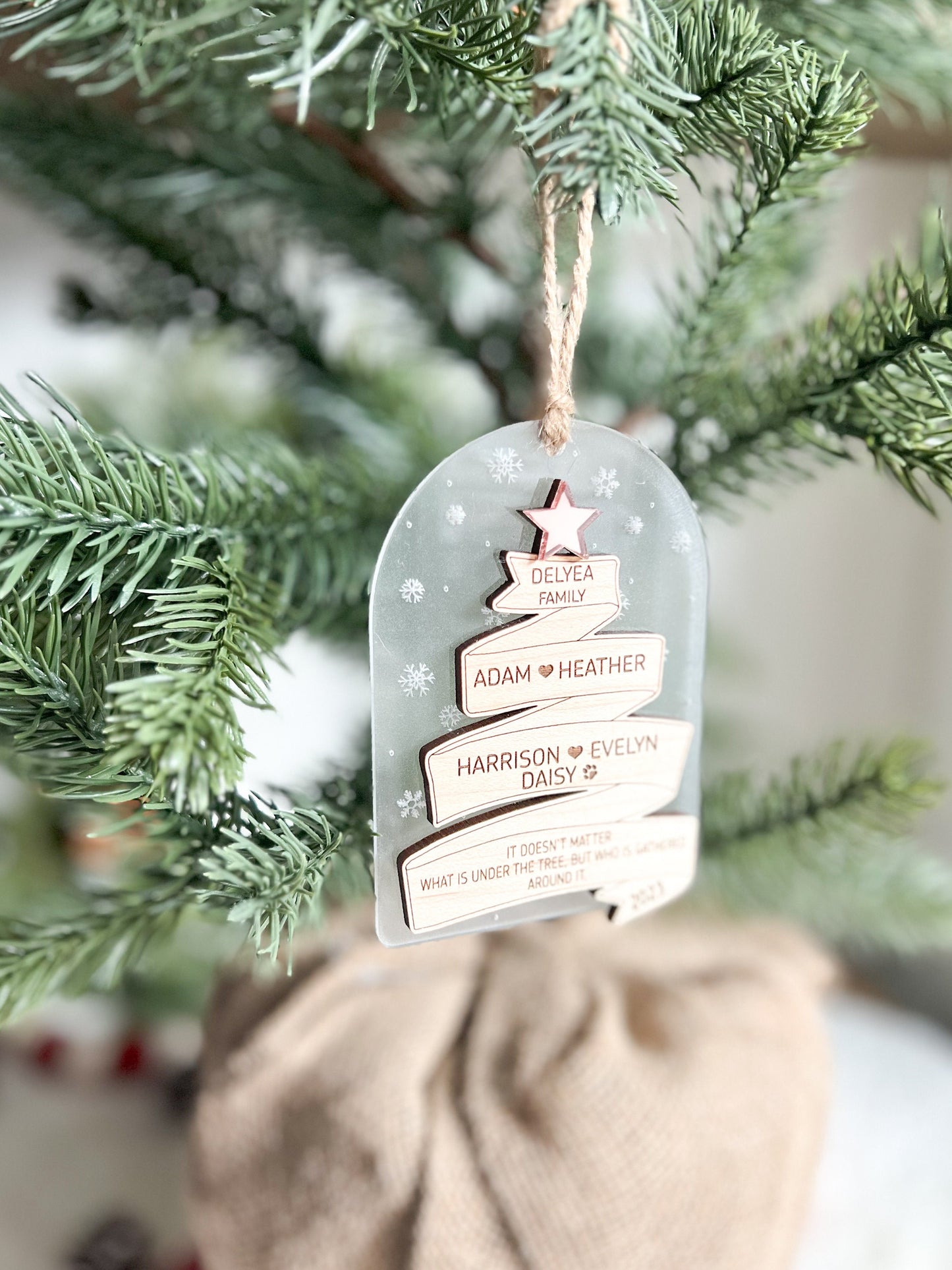 Engraved Wooden Family Ornament - Capture Cherished Moments - Personalized Holiday Keepsake - Time Capsule - Christmases Past