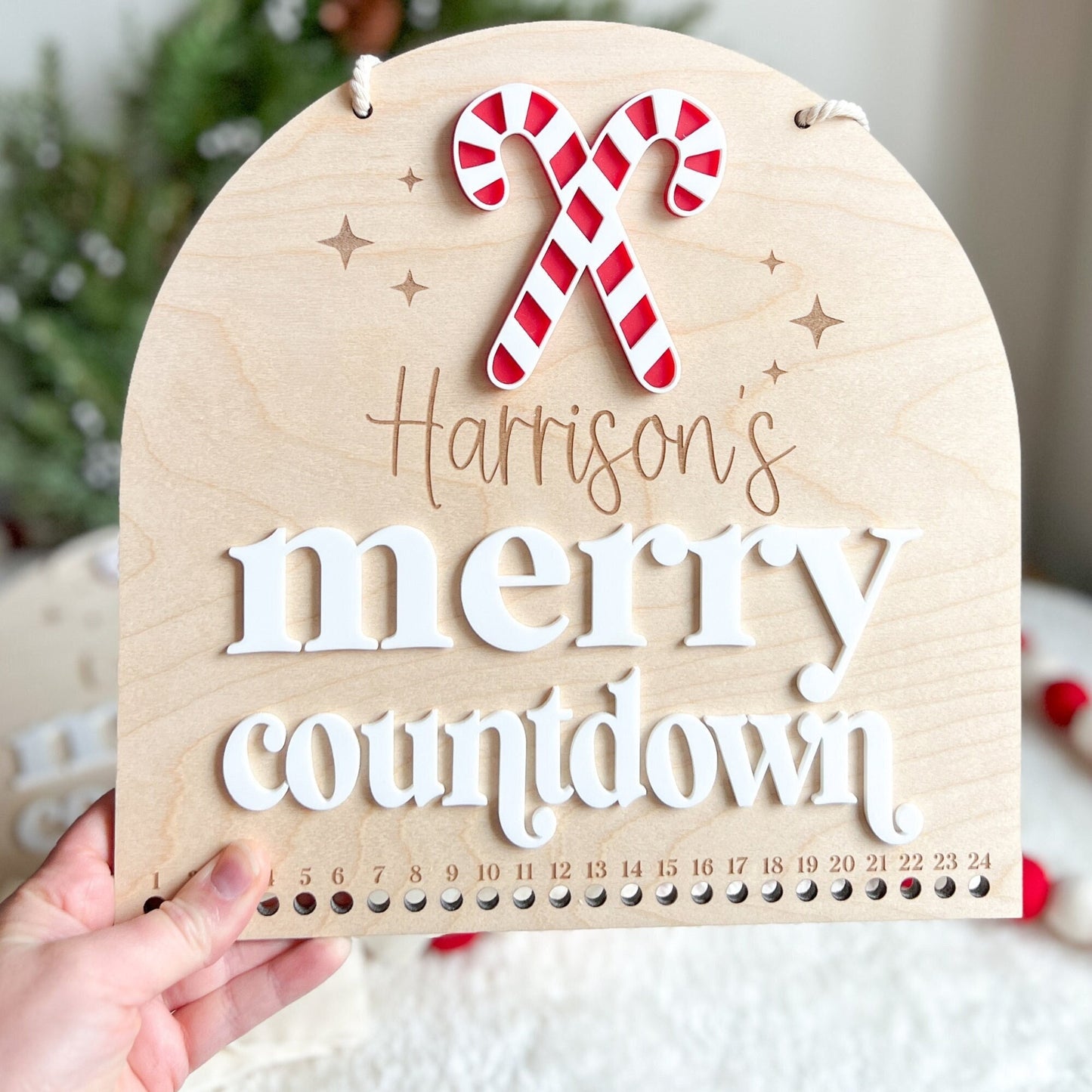 Christmas Advent Merry Countdown - Personalized Refillable - Customized Holiday Sign - Reusable - Wooden Wall Hanging - Xmas Decoration