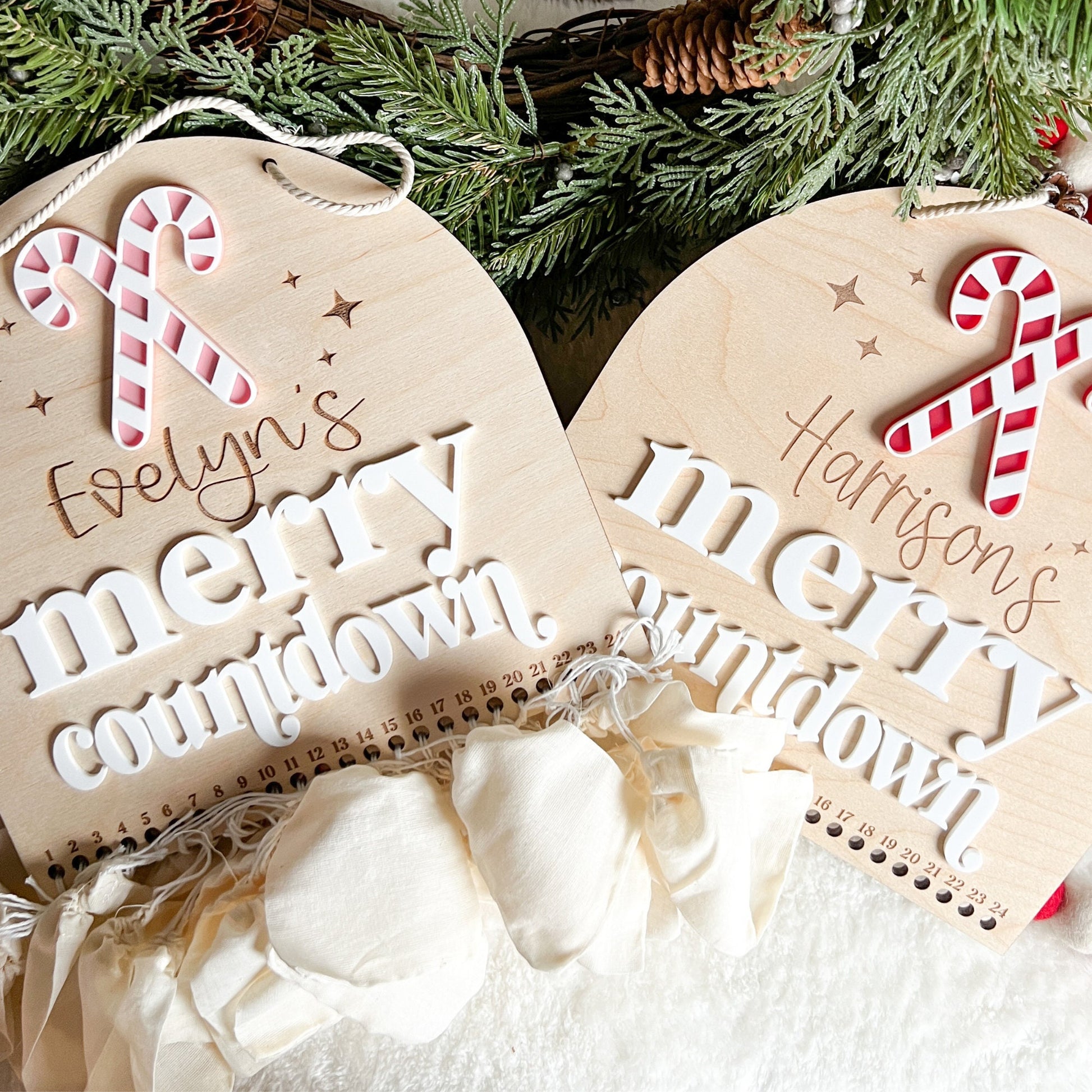 Christmas Advent Merry Countdown - Personalized Refillable - Customized Holiday Sign - Reusable - Wooden Wall Hanging - Xmas Decoration