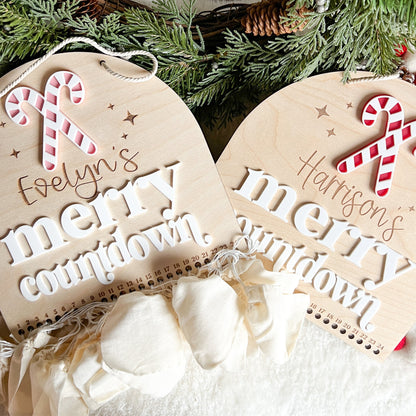 Christmas Advent Merry Countdown - Personalized Refillable - Customized Holiday Sign - Reusable - Wooden Wall Hanging - Xmas Decoration
