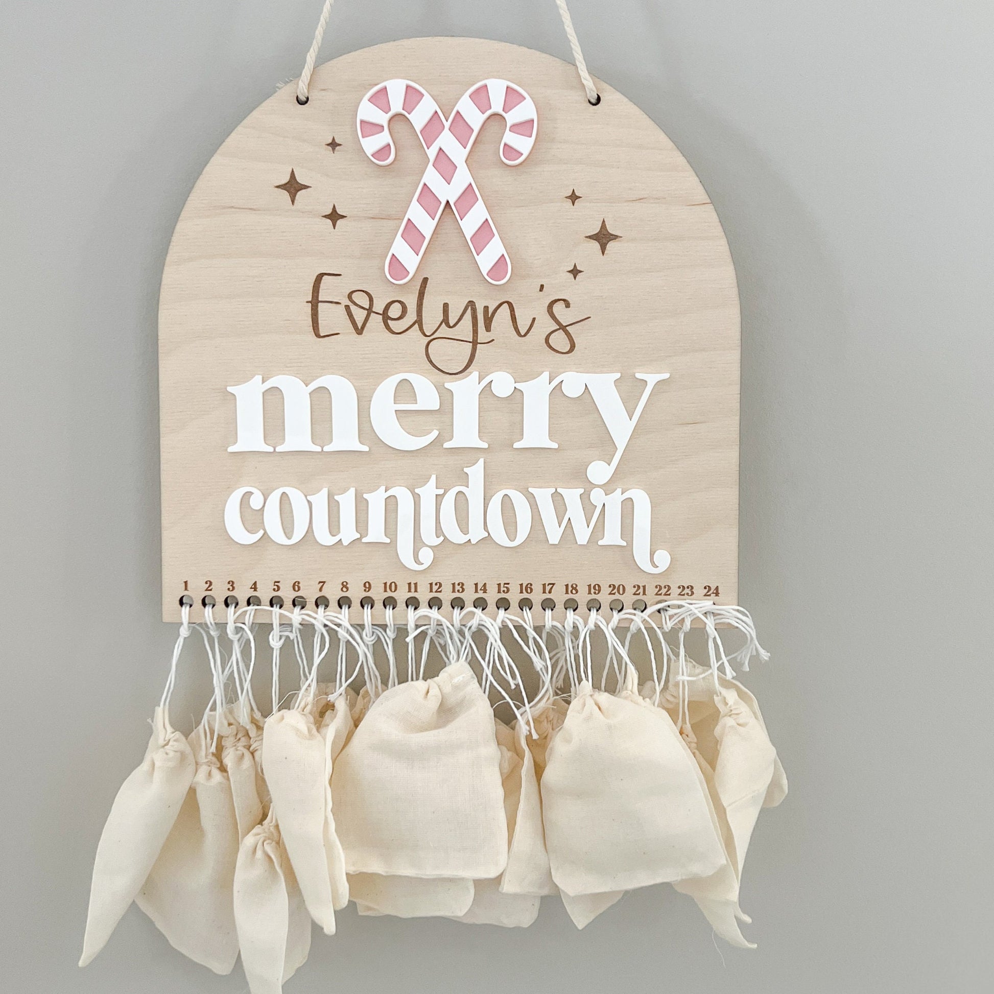 Christmas Advent Merry Countdown - Personalized Refillable - Customized Holiday Sign - Reusable - Wooden Wall Hanging - Xmas Decoration