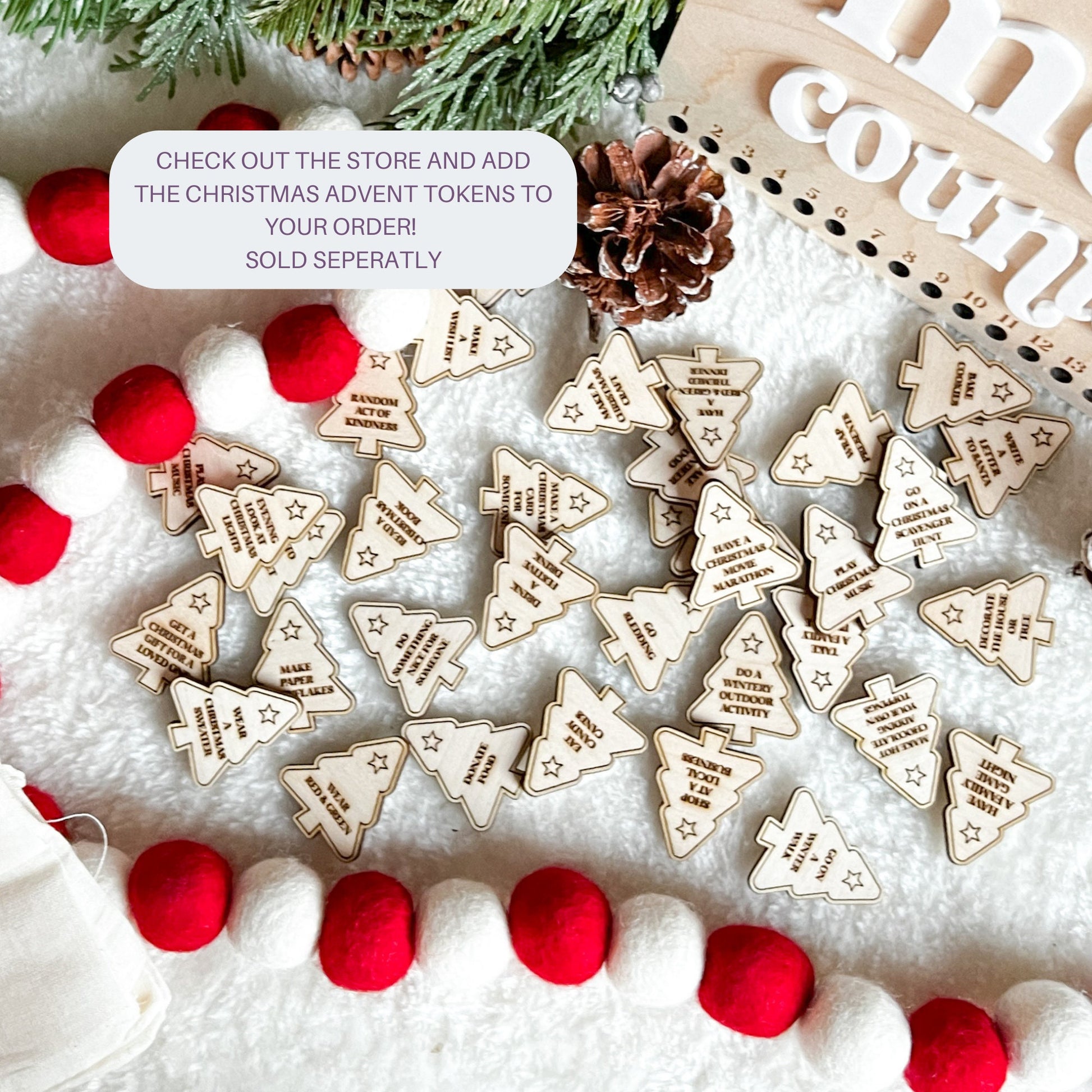 Christmas Advent Merry Countdown - Personalized Refillable - Customized Holiday Sign - Reusable - Wooden Wall Hanging - Xmas Decoration