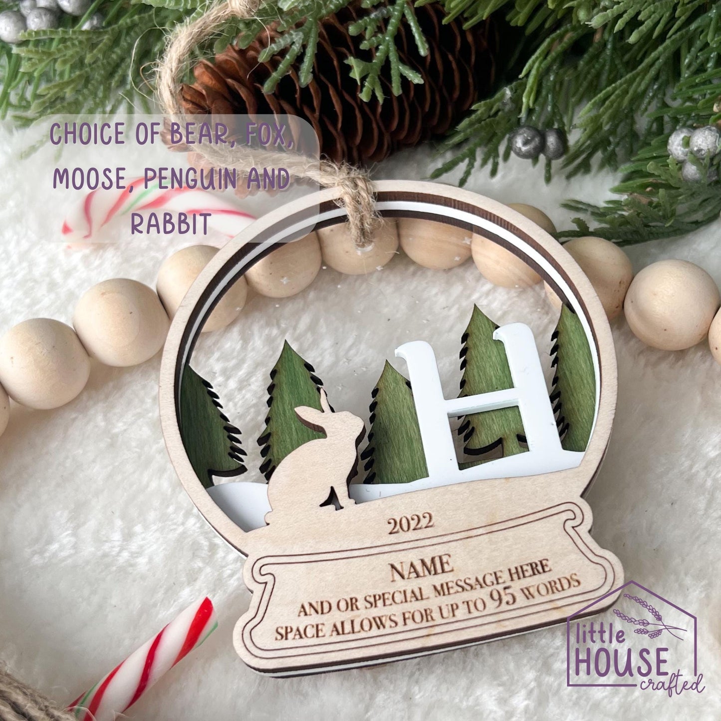 Initial Christmas Ornaments - Monogram - Keepsake Memento - Arctic Woodland Animals - Forrest Christmas Scene - Layered - Christmas gift