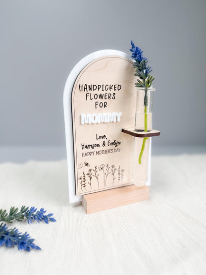 Personalized Flower Sign for Mom, Handpicked Flowers for Mommy, Mother’s Day Gift, Gifts from child, Custom Name Keepsake, Wood Acrylic Sign