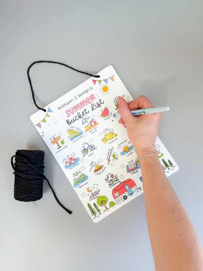 Personalized Summer Bucket List Sign | Kids Reusable Whiteboard | Custom Names | White Acrylic | UV Printed | Hanging Sign