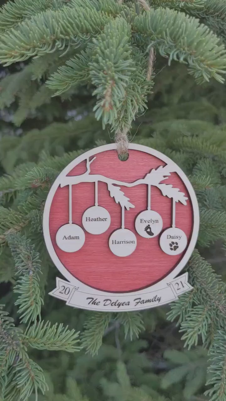 Christmas Ornament- 15 to 22 Family Members - Personalized - Wood - Engraved- Grandparent Ornament - Pets - Family Ornament - Family Tree