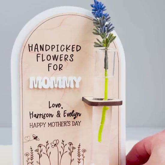 Personalized Flower Sign for Mom, Handpicked Flowers for Mommy, Mother’s Day Gift, Gifts from child, Custom Name Keepsake, Wood Acrylic Sign