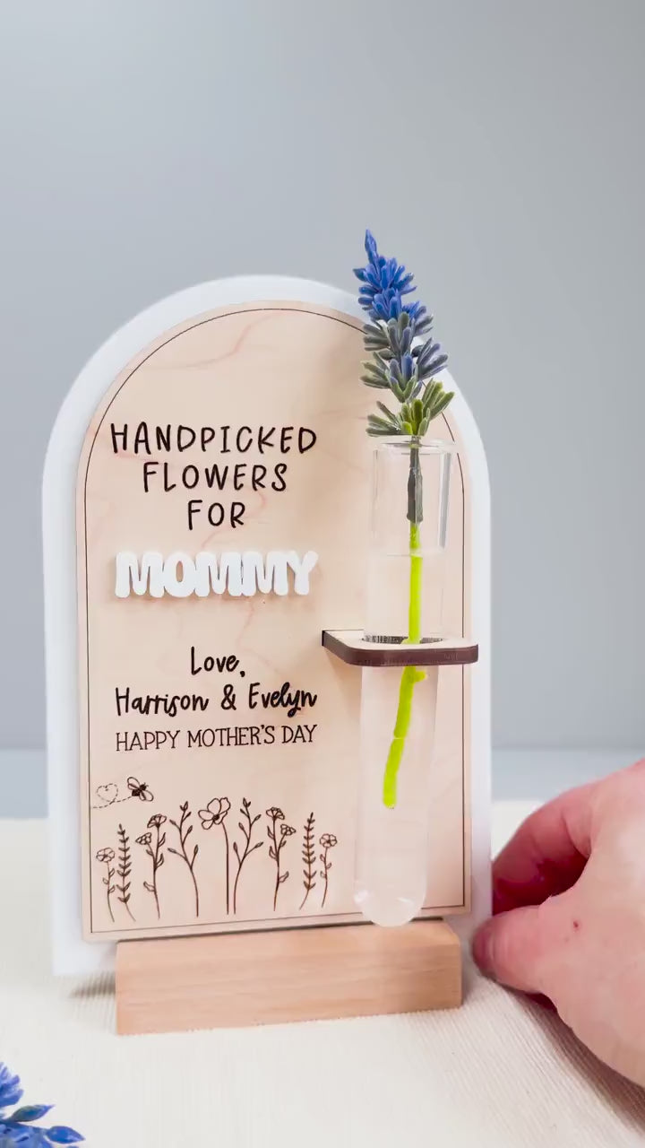 Personalized Flower Sign for Mom, Handpicked Flowers for Mommy, Mother’s Day Gift, Gifts from child, Custom Name Keepsake, Wood Acrylic Sign