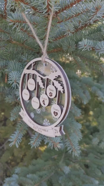 Family Christmas Ornament - 1 - 14 Family Members - Snowflakes- Acrylic - Engraved - Personalized Christmas ornaments - Gift - Family Tree