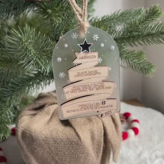 Engraved Wooden Memory Ribbon Ornament - Capture Cherished Moments - Personalized Holiday Keepsake - Time Capsule - Christmases Past