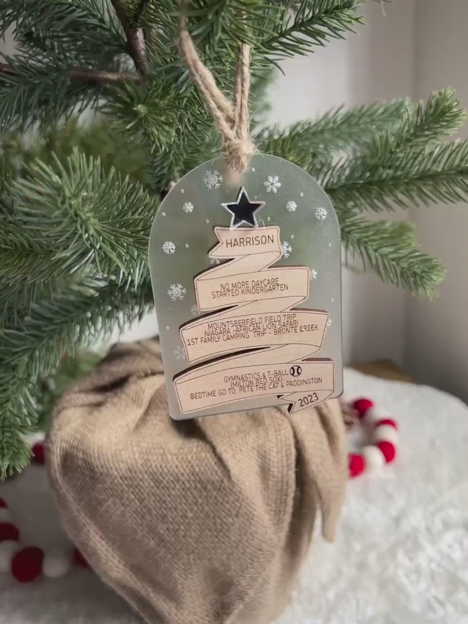 Engraved Wooden Memory Ribbon Ornament - Capture Cherished Moments - Personalized Holiday Keepsake - Time Capsule - Christmases Past