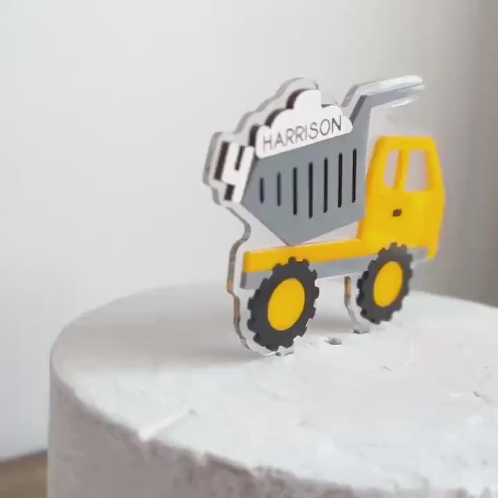 Dump Truck Topper, Birthday Construction Theme, Personalized Cake Topper, Construction Vehicles, Birthday Party. Construction Cake Toppers